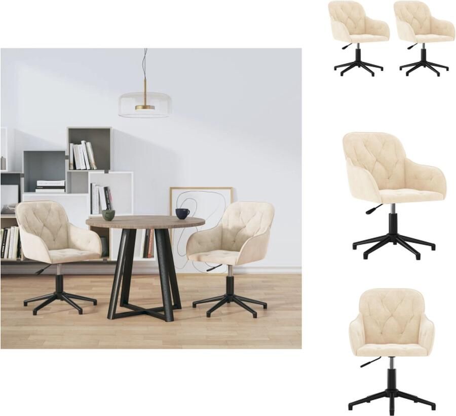 VidaXL Eetkamerstoel Eetkamerstoelen Eetstoel Stoel Eetkamerstoelen draaibaar 2 st fluweel crèmekleurig - Foto 2