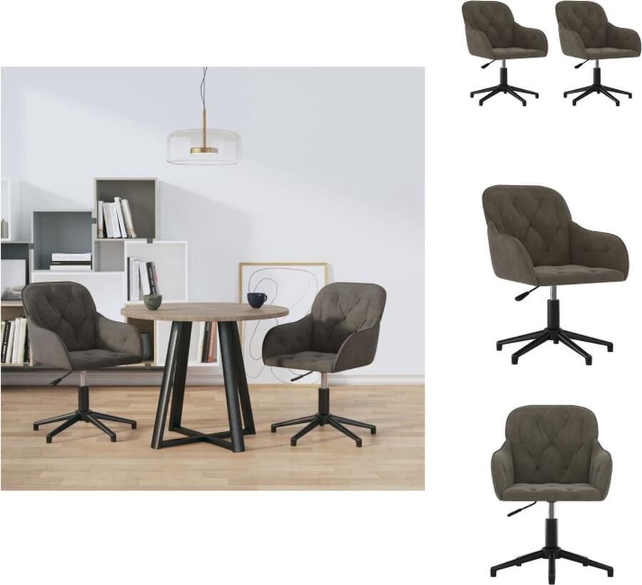 VidaXL Eetkamerstoel Eetkamerstoelen Eetstoel Stoel Eetkamerstoelen draaibaar 2 st fluweel donkergrijs