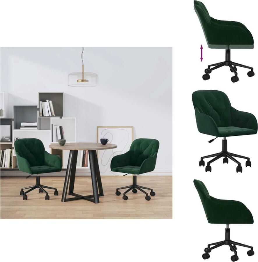 VidaXL Eetkamerstoel Eetkamerstoelen Eetstoel Stoel Eetkamerstoelen draaibaar 2 st fluweel donkergroen - Foto 2
