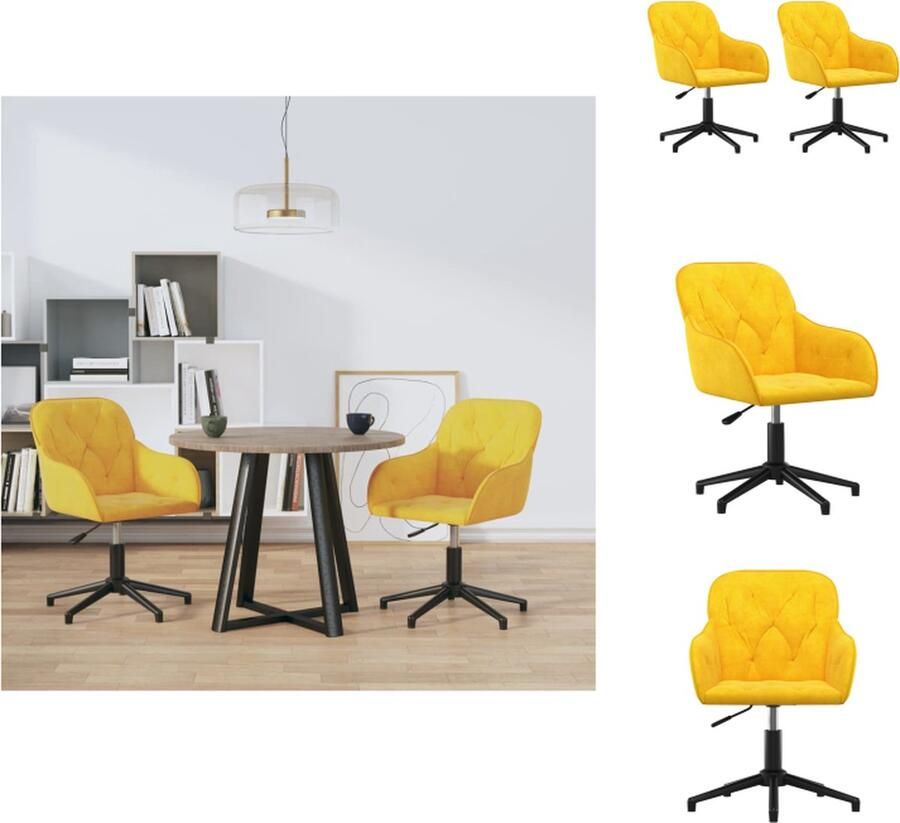 VidaXL Eetkamerstoel Zacht Fluweel Gele Kleur 56x61x(78-86)cm 360 graden draaibaar Eetkamerstoel