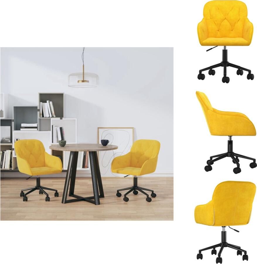 VidaXL Eetkamerstoel Zacht Fluweel Gele Kleur 56x61x(78-86)cm 360 graden draaibaar Eetkamerstoel - Foto 2