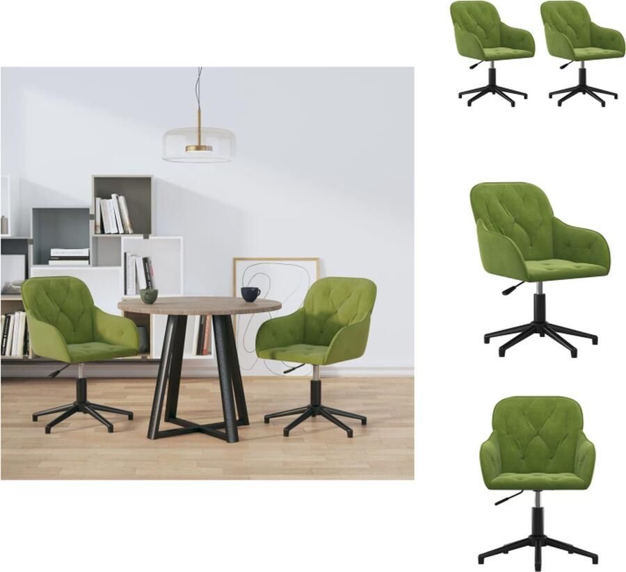 VidaXL Eetkamerstoel Eetkamerstoelen Eetstoel Stoel Eetkamerstoelen draaibaar 2 st fluweel lichtgroen