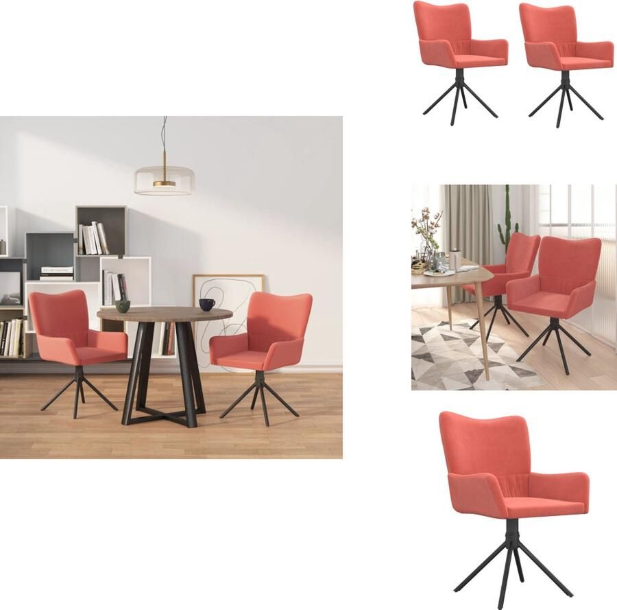VidaXL Draaibare Eetkamerstoel Zacht Fluweel Stevig en Stabiel Frame Comfortabel 360 graden Draaibaar Roze 55 x 56 x 85.5 cm (B x D x H) Set van 2 eetkamerstoelen Eetkamerstoel
