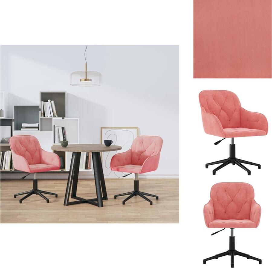 VidaXL Eetkamerstoel Eetkamerstoelen Eetstoel Stoel Eetkamerstoelen draaibaar 2 st fluweel roze