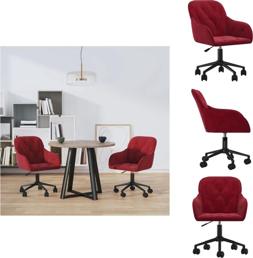 VidaXL Eetkamerstoel Eetkamerstoelen Eetstoel Stoel Eetkamerstoelen draaibaar 2 st fluweel wijnrood