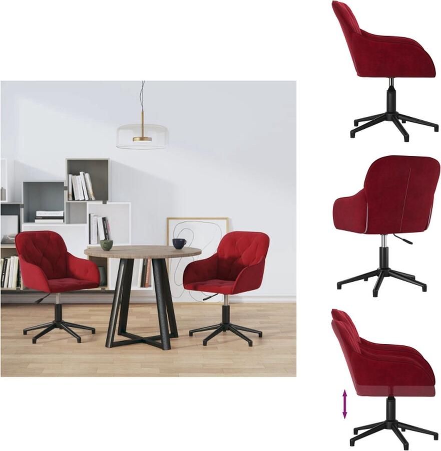 VidaXL Eetkamerstoel Eetkamerstoelen Eetstoel Stoel Eetkamerstoelen draaibaar 2 st fluweel wijnrood
