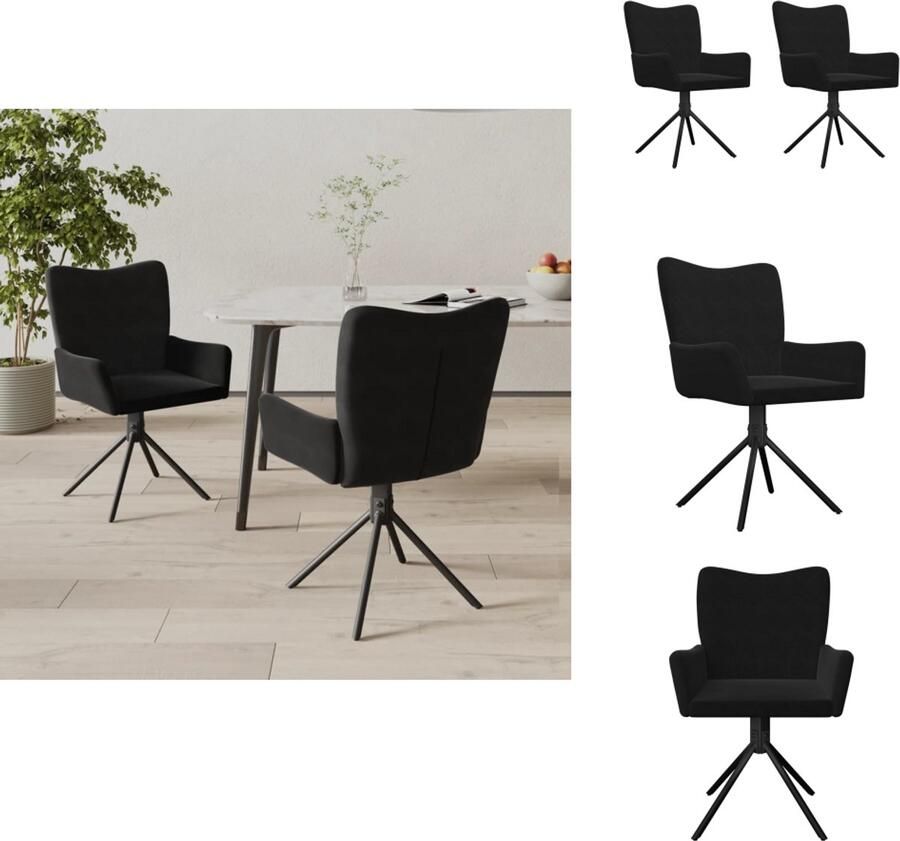 VidaXL Eetkamerstoel Eetkamerstoelen Eetstoel Stoel Eetkamerstoelen draaibaar 2 st fluweel zwart - Foto 2