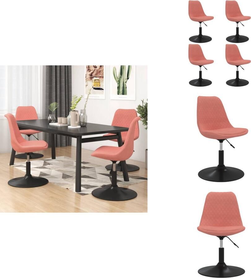 VidaXL Eetkamerstoel Eetkamerstoelen Eetstoel Stoel Eetkamerstoelen draaibaar 4 st fluweel roze