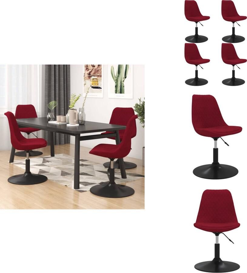 VidaXL Eetkamerstoel Eetkamerstoelen Eetstoel Stoel Eetkamerstoelen draaibaar 4 st fluweel wijnrood