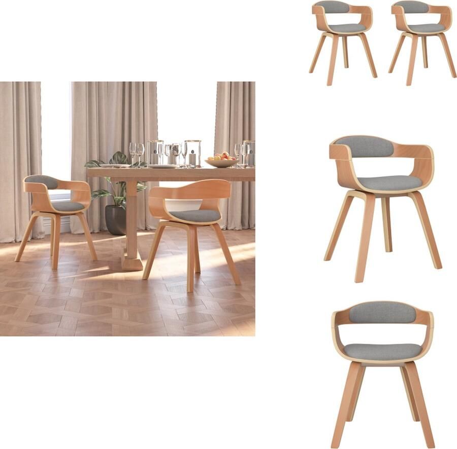 VidaXL Eetkamerstoel Eetkamerstoelen Eetzaalstoel Eetzaalstoelen Eetkamerstoelen 2 st gebogen hout en stof taupe