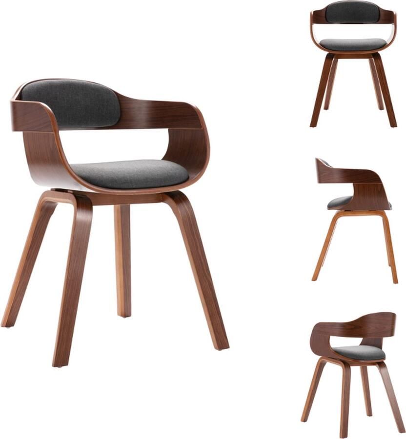VidaXL Eetkamerstoel Eetkamerstoelen Eetzaalstoel Eetzaalstoelen Eetkamerstoel gebogen hout en stof donkergrijs