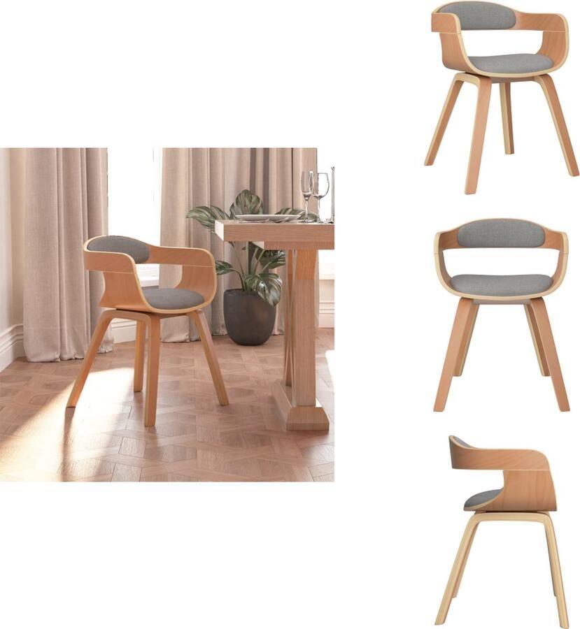 VidaXL Eetkamerstoel Eetkamerstoelen Eetzaalstoel Eetzaalstoelen Eetkamerstoel gebogen hout en stof taupe