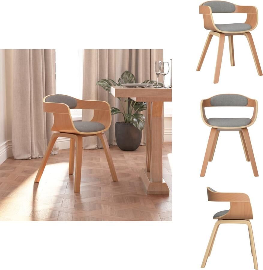 VidaXL Eetkamerstoel Eetkamerstoelen Eetzaalstoel Eetzaalstoelen Eetkamerstoel gebogen hout en stof taupe
