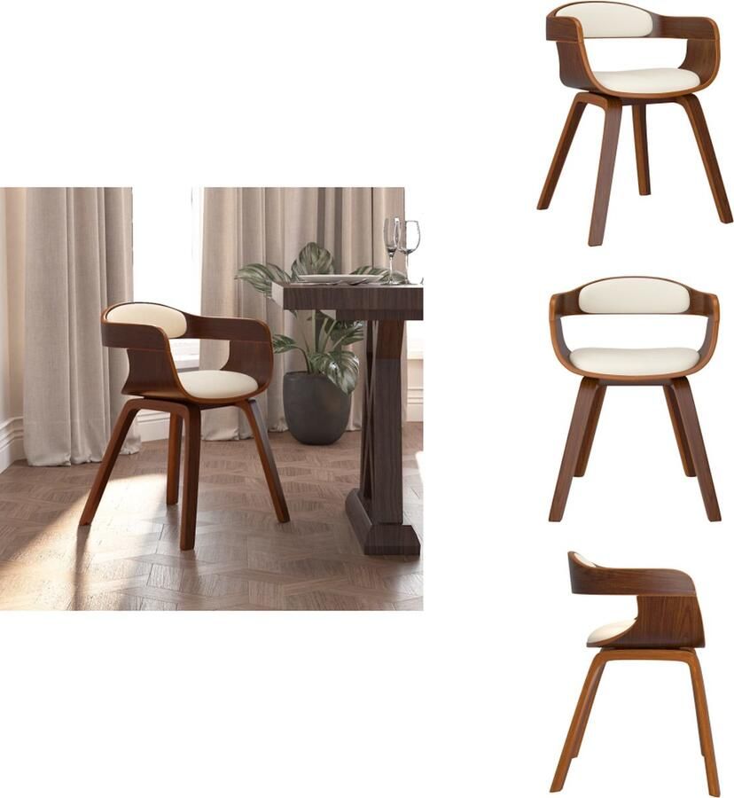 VidaXL Eetkamerstoel Eetkamerstoelen Eetzaalstoel Eetzaalstoelen Eetkamerstoel kunstleer en gebogen hout crèmekleurig