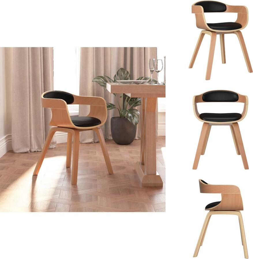VidaXL Eetkamerstoel Eetkamerstoelen Eetzaalstoel Eetzaalstoelen Eetkamerstoel kunstleer en gebogen hout zwart