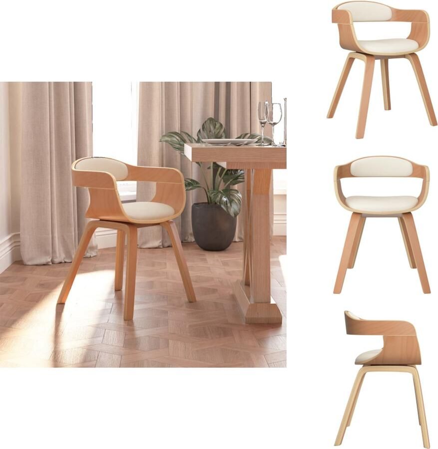 VidaXL Eetkamerstoel Eetkamerstoelen Eetzaalstoel Eetzaalstoelen Eetkamerstoel kunstleer en gebogen hout crèmekleurig