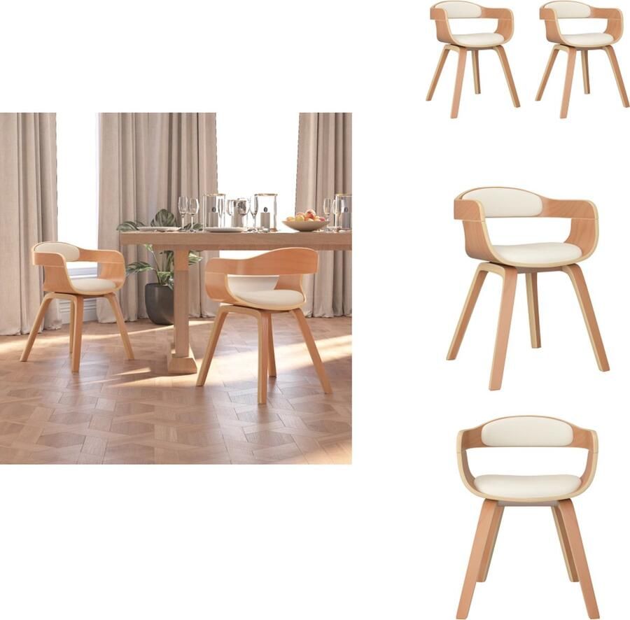 VidaXL Eetkamerstoel Eetkamerstoelen Eetzaalstoel Eetzaalstoelen Eetkamerstoelen 2 st gebogen hout en kunstleer crèmekleurig - Foto 2