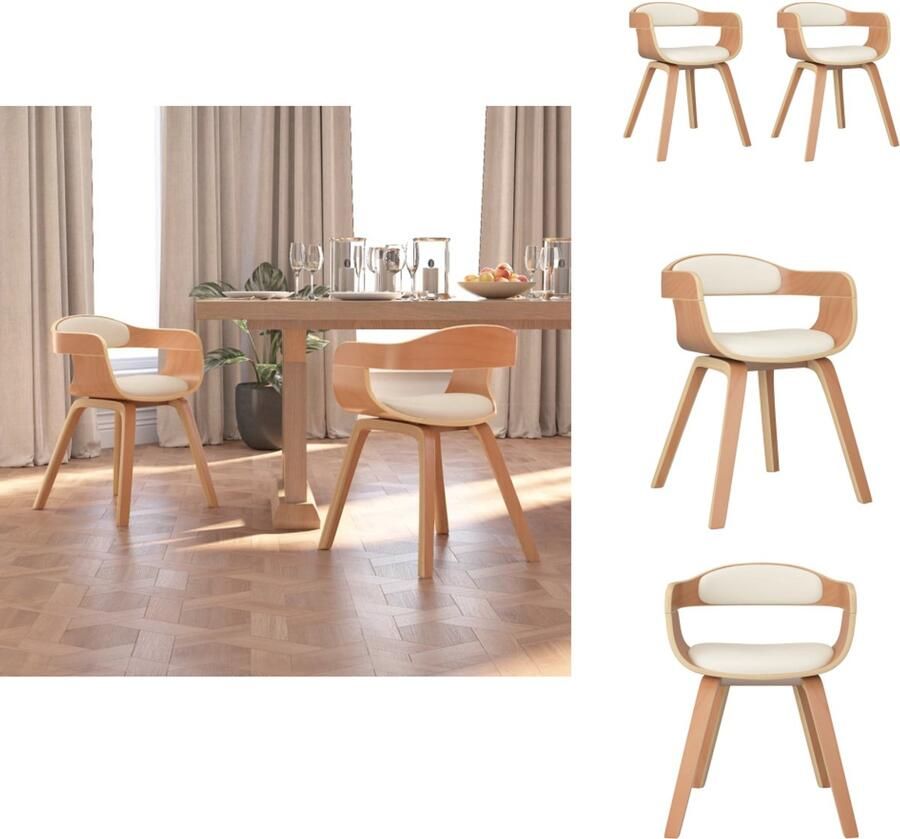 VidaXL Eetkamerstoel Eetkamerstoelen Eetzaalstoel Eetzaalstoelen Eetkamerstoelen 2 st gebogen hout en kunstleer crèmekleurig - Foto 3