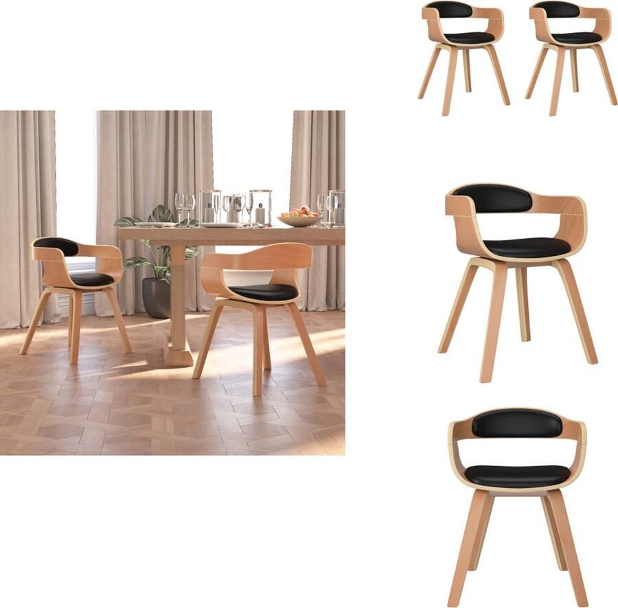 VidaXL Eetkamerstoel Trendy Kleur- Zwart lichthout Materiaal- Kunstleer hout Afmetingen- 49x51x70cm Draagvermogen- 110kg (2x) Eetkamerstoel