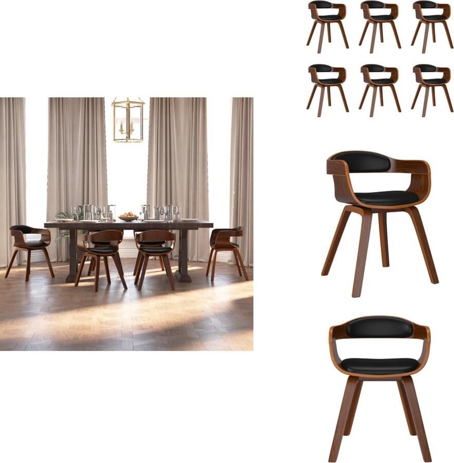 VidaXL Eetkamerstoel Eetkamerstoelen Eetzaalstoel Eetzaalstoelen Eetkamerstoelen 6 st gebogen hout en kunstleer zwart