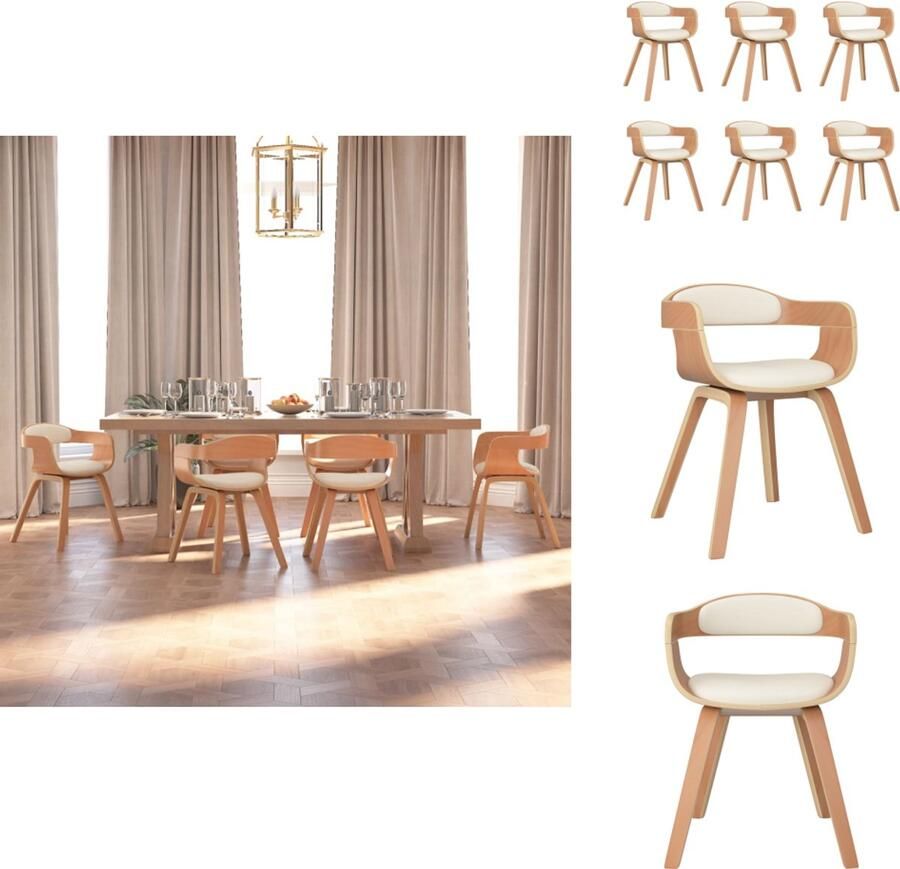 VidaXL Eetkamerstoel Eetkamerstoelen Eetzaalstoel Eetzaalstoelen Eetkamerstoelen 6 st gebogen hout en kunstleer crèmekleurig