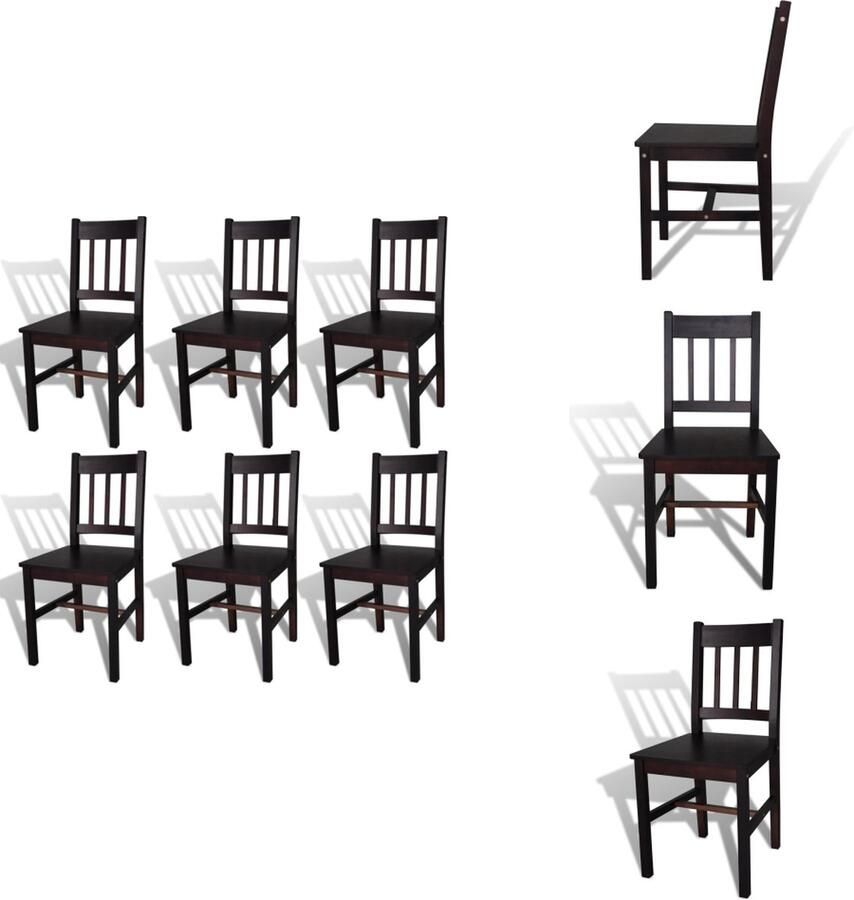 VidaXL Eetkamerstoel Eetkamerstoelen Houten Eetstoel Houten Eetstoelen Eetkamerstoelen 6 st grenenhout donkerbruin