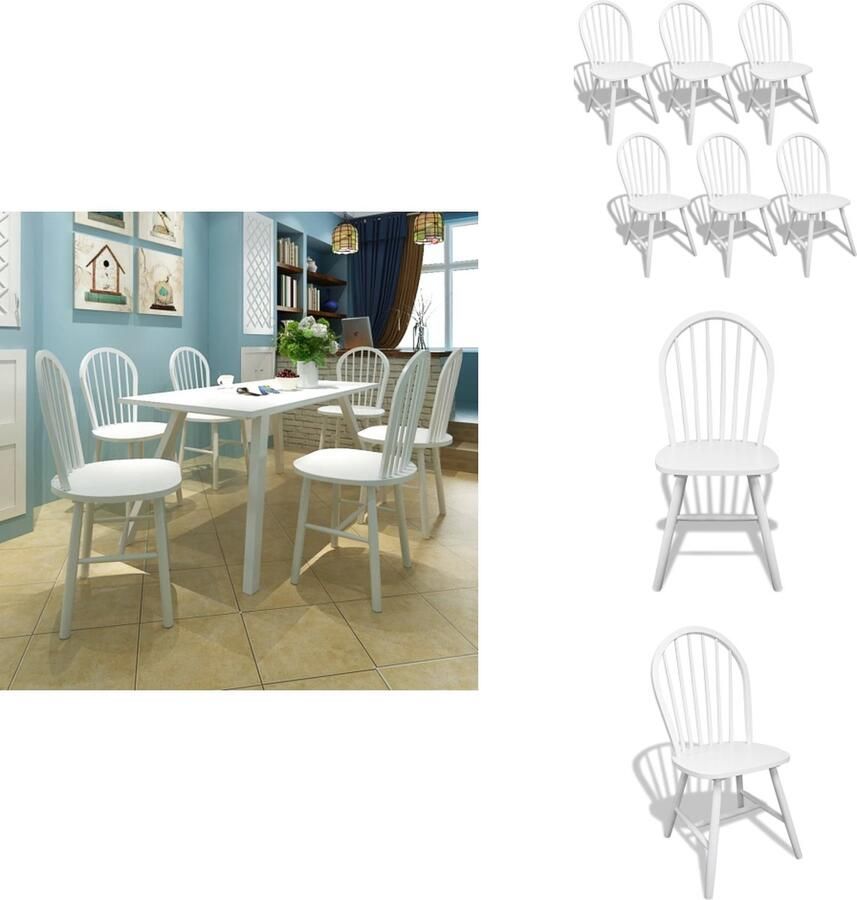 VidaXL Eetkamerstoel Eetkamerstoelen Houten Eetstoel Houten Eetstoelen Eetkamerstoelen 6 st massief rubberwood wit