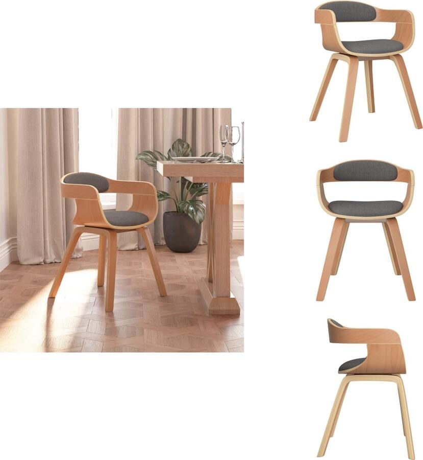 VidaXL Eetkamerstoel Eetkamerstoelen Keukenstoel Eetstoel Eetkamerstoel gebogen hout en stof lichtgrijs