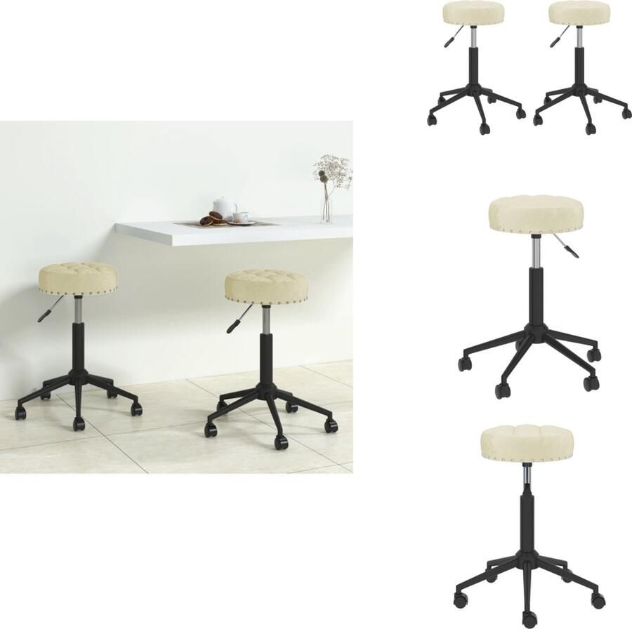 VidaXL Eetkamerstoel Eetkamerstoelen Keukenstoel Keukenstoelen -Eetkamerstoelen-2-st-draaibaar-fluweel-crèmekleurig