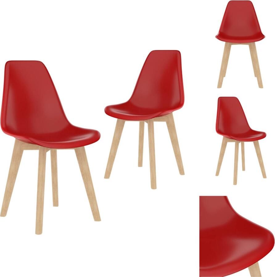 VidaXL Minimalistische Eetkamerstoelen Rood PP en Beukenhout 46 x 53.5 x 82 cm Ergonomische Rugleuning Set van 2 Eetkamerstoel