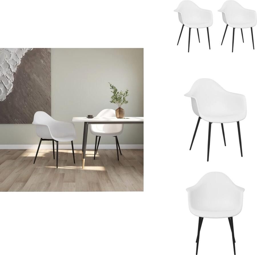 VidaXL Eetkamerstoel Eetkamerstoelen Keukenstoel Keukenstoelen Eetkamerstoelen 2 st PP wit - Foto 2