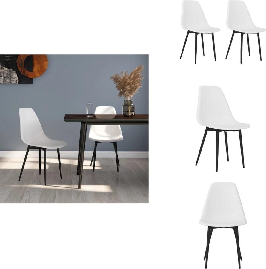 VidaXL Eetkamerstoelen Minimalistisch Set van 2 Wit PP en Gepoedercoat Metaal 46x52x84 cm (BxDxH) Eetkamerstoel - Foto 2