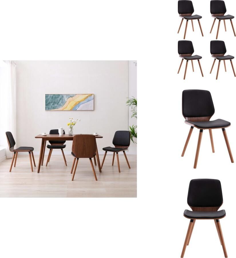 VidaXL Eetkamerstoel Eetkamerstoelen Keukenstoel Keukenstoelen Eetkamerstoelen 4 st kunstleer zwart