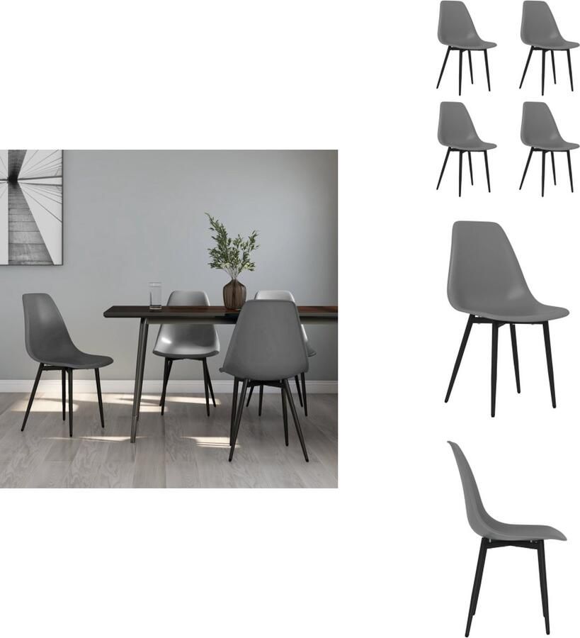 VidaXL Eetkamerstoel Eetkamerstoelen Keukenstoel Keukenstoelen Eetkamerstoelen 4 st PP grijs - Foto 3
