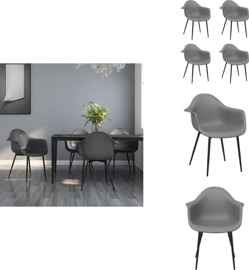 VidaXL Eetkamerstoel Eetkamerstoelen Keukenstoel Keukenstoelen Eetkamerstoelen 4 st PP grijs - Foto 2