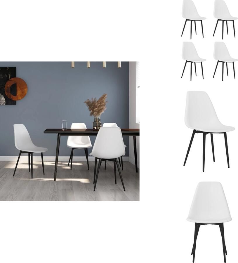 VidaXL Eetkamerstoelen Wit PP en gepoedercoat metaal 46 x 52 x 84 cm Ergonomisch gebogen rugleuning Eetkamerstoel