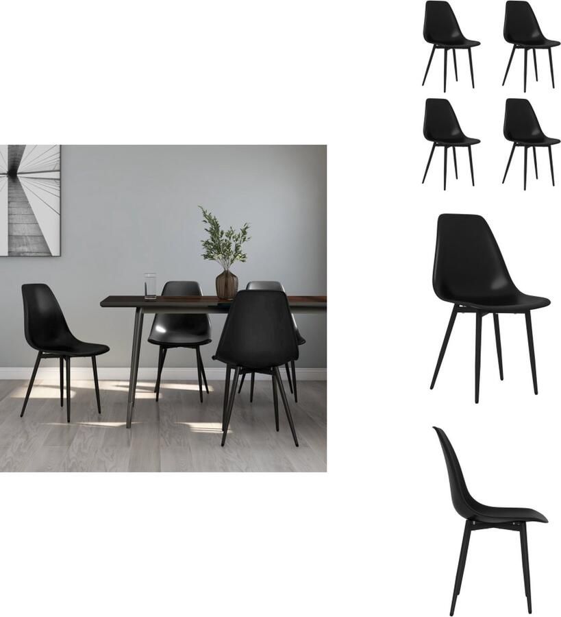 VidaXL Eetkamerstoel Eetkamerstoelen Keukenstoel Keukenstoelen Eetkamerstoelen 4 st PP zwart - Foto 2