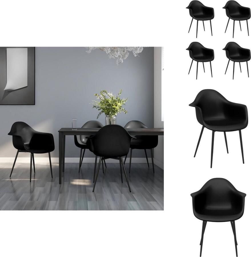 VidaXL Eetkamerstoel Eetkamerstoelen Keukenstoel Keukenstoelen Eetkamerstoelen 4 st PP zwart