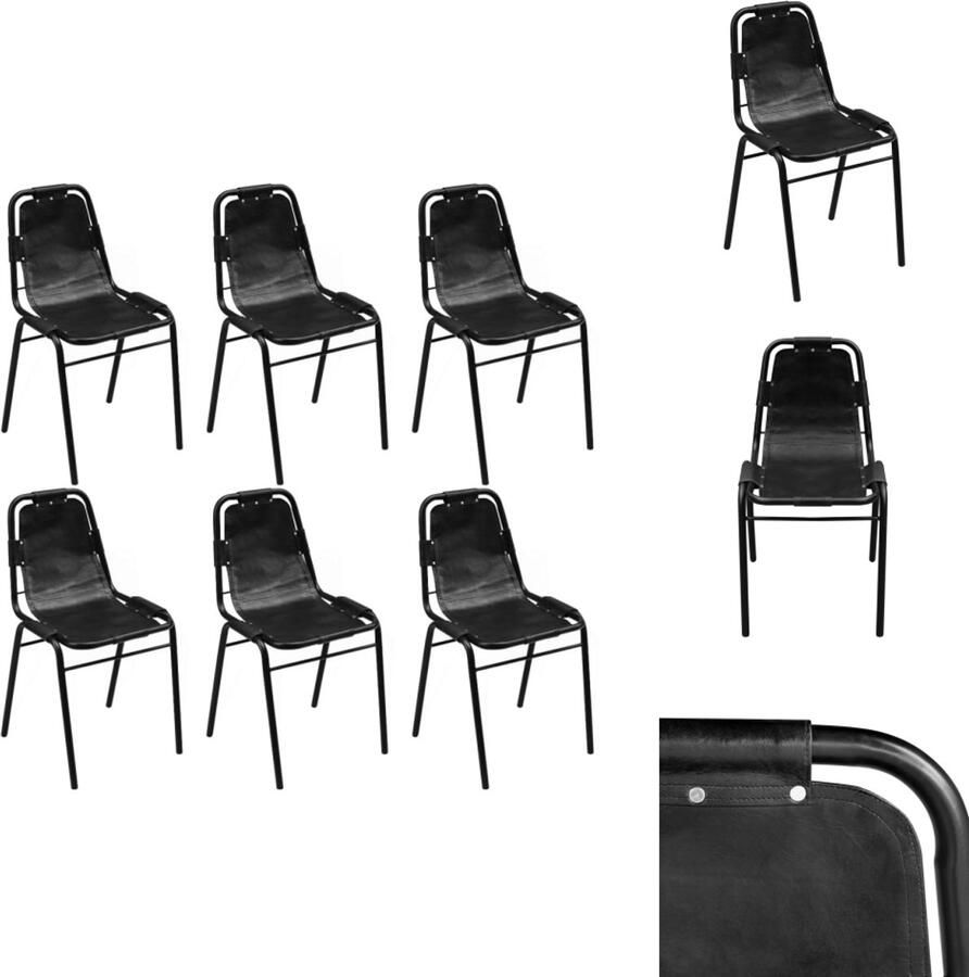 VidaXL Eetkamerstoel Eetkamerstoelen Keukenstoel Keukenstoelen Eetkamerstoelen 6 st echt leer zwart