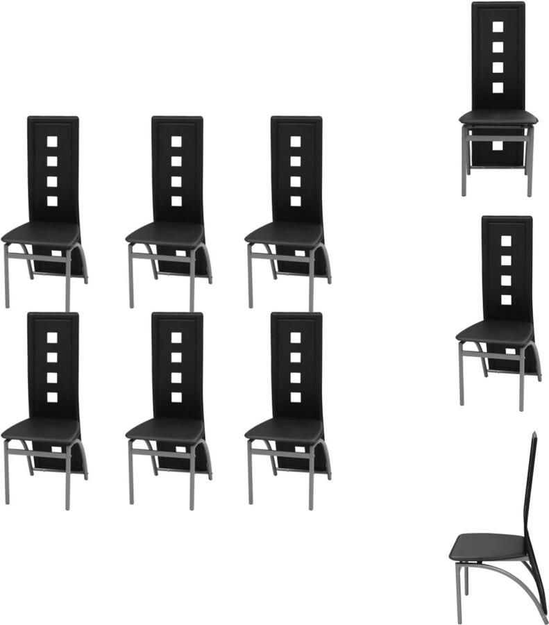 VidaXL Eetkamerstoel Eetkamerstoelen Keukenstoel Keukenstoelen Eetkamerstoelen 6 st kunstleer zwart - Foto 2