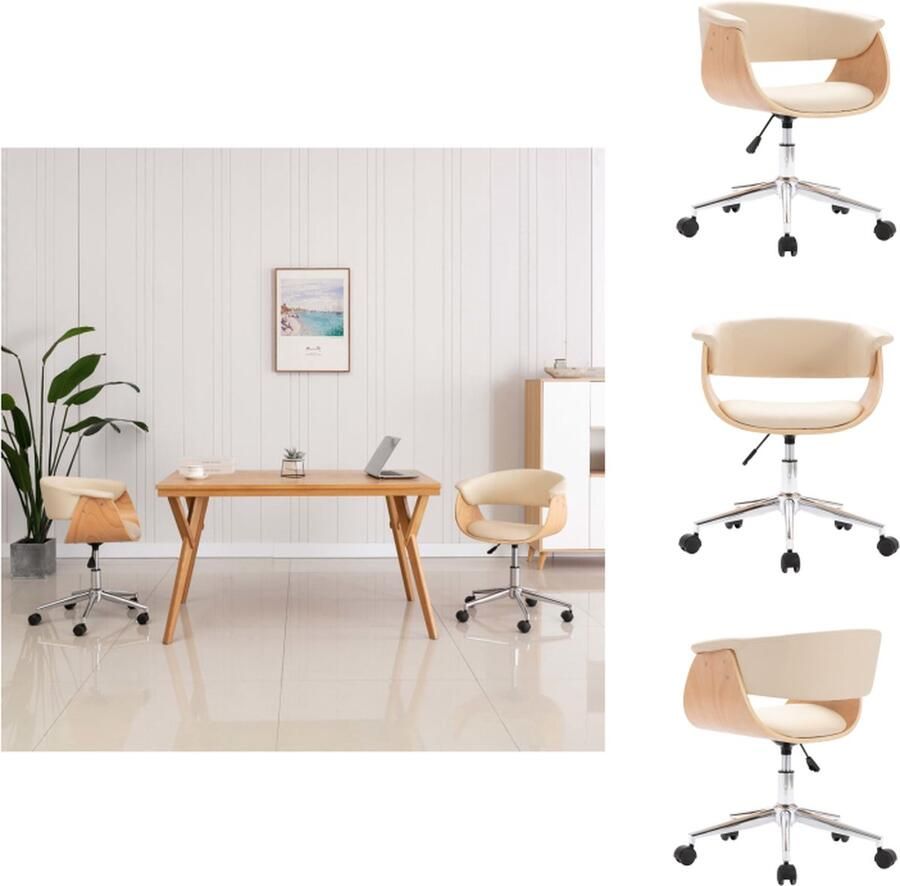 VidaXL Draaibare Eetkamerstoel Crème Kunstleer en Hout 49.5 x 51.5 x (94.5 115.5) cm 360 graden draaibaar Gasveermechanisme Montage vereist Eetkamerstoel - Foto 2