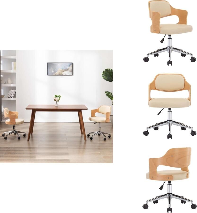 VidaXL Draaibare Eetkamerstoel Crème Kunstleer en Hout 49.5 x 51.5 x (94.5 115.5) cm 360 graden draaibaar Gasveermechanisme Montage vereist Eetkamerstoel - Foto 3