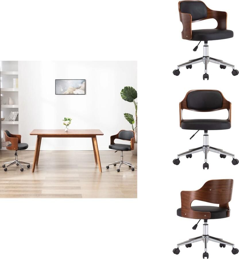 VidaXL Eetkamerstoel Zwart Kunstleer Houten Frame Verstelbaar 47.5 x 53 x (68-76) cm Draagvermogen 110 kg Eetkamerstoel