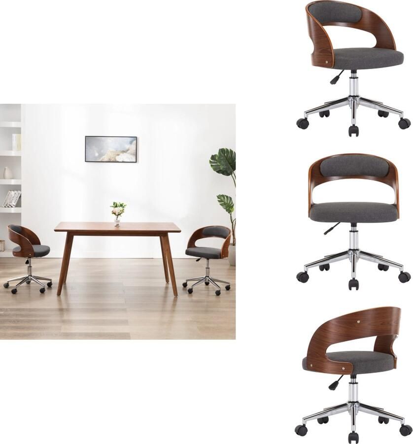 VidaXL Eetkamerstoel Eetkamerstoelen Keukenstoelen Keukenstoel Eetkamerstoel draaibaar gebogen hout en stof grijs