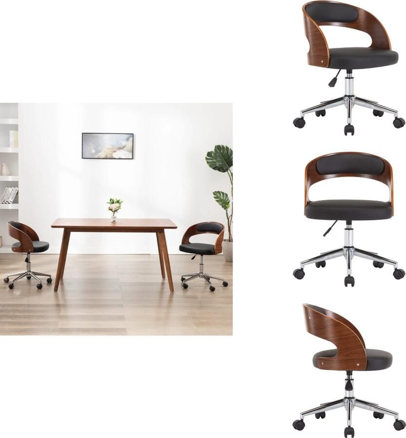 VidaXL Eetkamerstoel Eetkamerstoelen Keukenstoelen Keukenstoel Eetkamerstoel draaibaar gebogen hout en kunstleer zwart - Foto 2