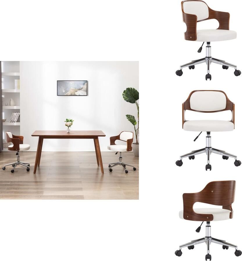 VidaXL Eetkamerstoel Eetkamerstoelen Keukenstoelen Keukenstoel Eetkamerstoel draaibaar gebogen hout en kunstleer wit - Foto 2