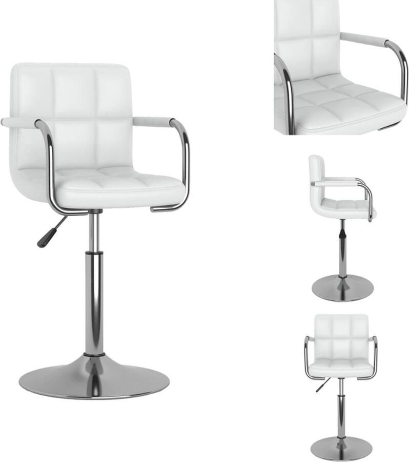 VidaXL Eetkamerstoel Trendy Stoel Afmetingen- 45.5 x 45 x (61-76) cm Kleur- wit Materiaal- kunstleer en verchroomd staal 360 graden draaibaar Eetkamerstoel