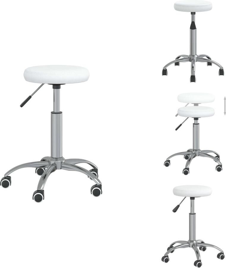 VidaXL Draaibare Eetstoel Keukenstoel Kunstleer Stalen Frame Wit 31 x (42-54) cm Draaibaar Zwenkwielen Gasveermechanisme Montage vereist Eetkamerstoel