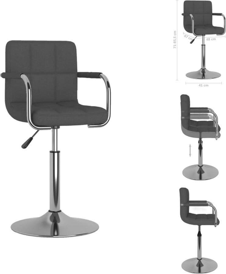 VidaXL Eetstoel Keukenstoel Donkergrijs 48 x 47 x (71 85.5) cm Verchroomd staal en stof Gasveermechanisme Eetkamerstoel