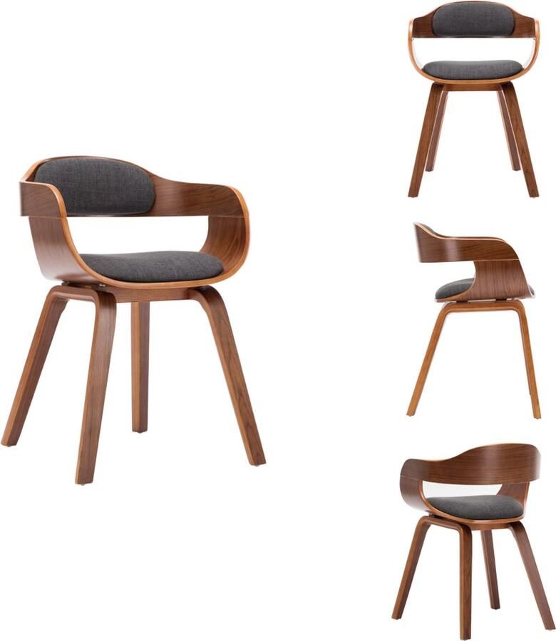VidaXL Eetkamerstoel Eetkamerstoelen Keukenstoelen Keukenstoel Eetkamerstoel stof en gebogen hout donkergrijs